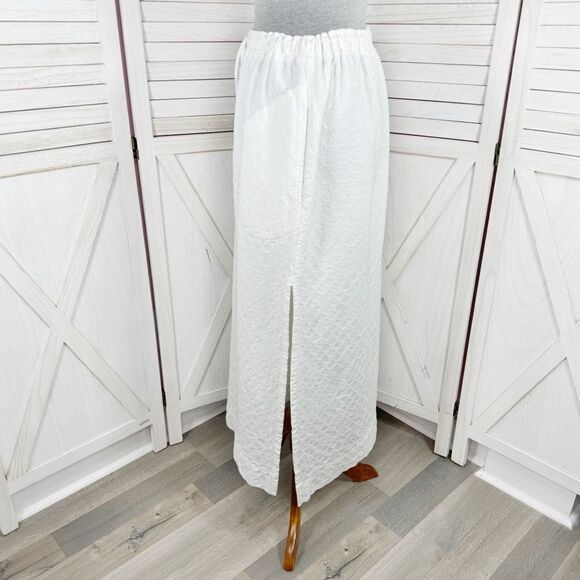 Free People Textured Cotton Side Slit Maxi Skirt White Large Pockets Drawstring - Picture 2 of 13